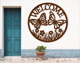 Butterfly Welcome Sign SVG: Garden Decor Laser Cut File (Digital Download)