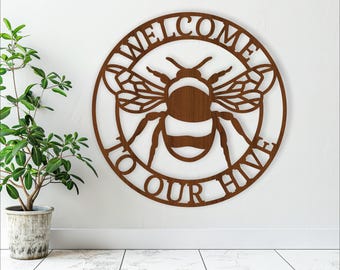 Bee Hive Welcome Sign: Laser Cut Wall Decor (SVG, AI, DXF)