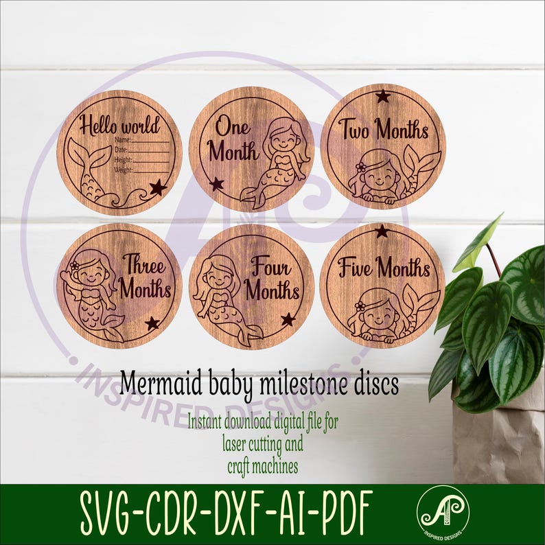 Mermaid Baby Milestone Discs SVG Laser Engraved - Monthly Photo Prop ...
