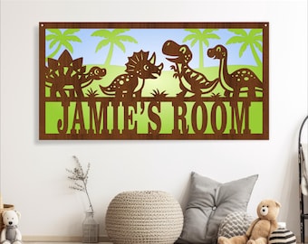 Dinosaur Name Sign SVG: 3-Layer Dino Decor, Laser Cut Template (Digital Download)