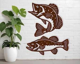 Bass Fish Silhouette SVG Laser Cut File: Fish wall decor signs (Digital Download)