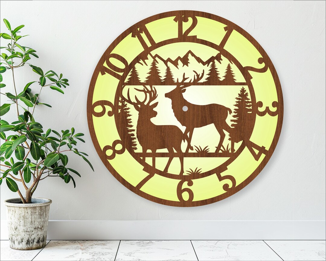 Deer Wall Clock Laser Cut Files, SVG File. Vector File Ai, Cdr, Dxf ...