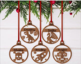 Dino, Dragon, Rocket, Robot & Skull Christmas Ornaments SVG Laser Cut Template (Digital Download)