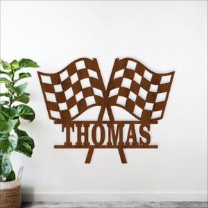 Letrero con banderas a cuadros - Arte mural personalizado de carreras (descarga digital)