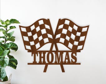 Checkered Flags Name Sign - Racing Personalized Wall Art (Digital Download)