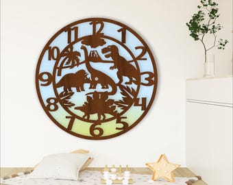 Dinosaur animal wall clock laser cut files, SVG file. vector file ai, cdr, dxf instant download digital design, cut file template
