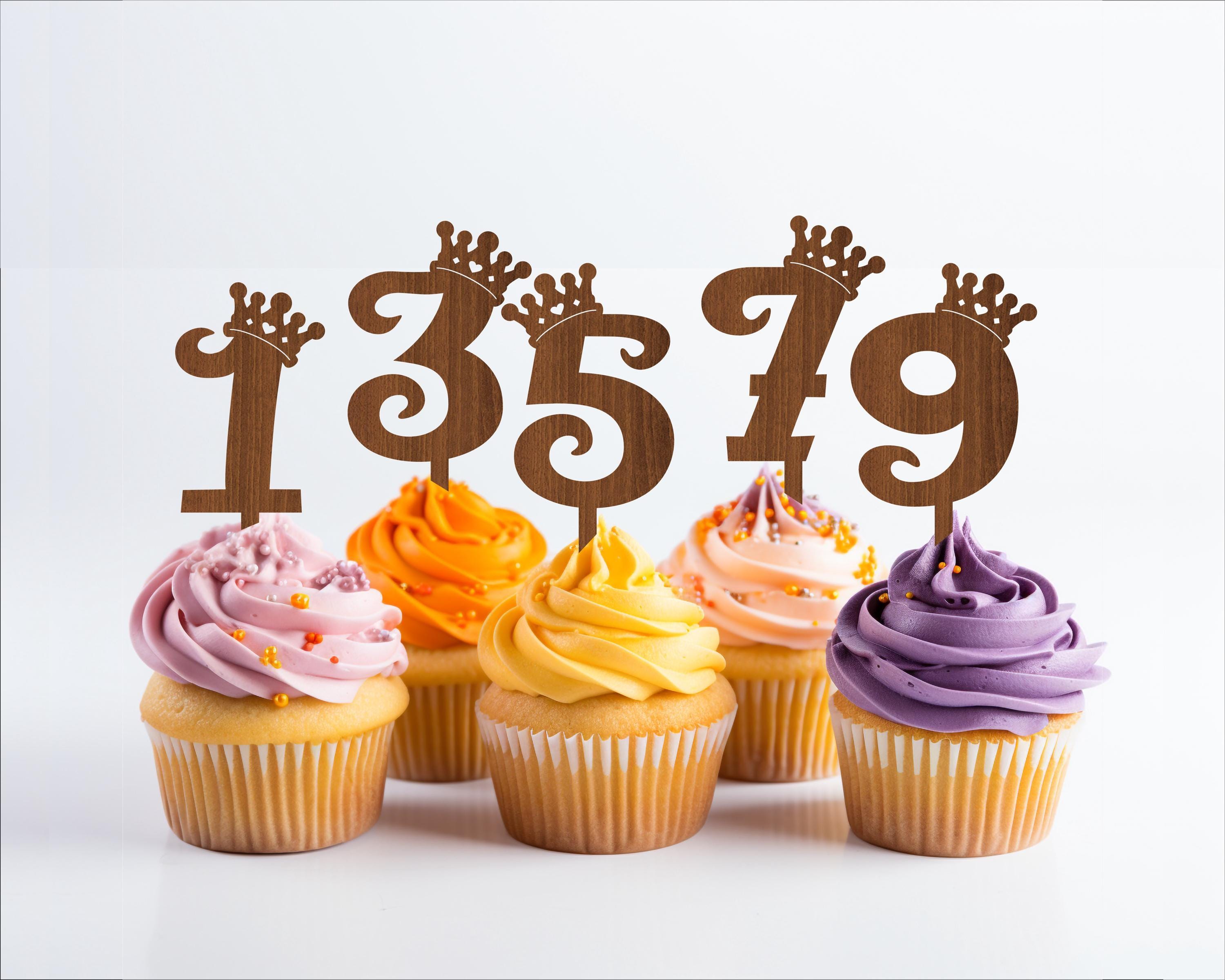 Crown Number Cupcake Toppers: Laser Cut SVG Template (Digital Download)