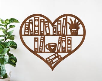 Book Lover Heart Wall Art SVG File: Laser Cut Vector Design (Digital Download)