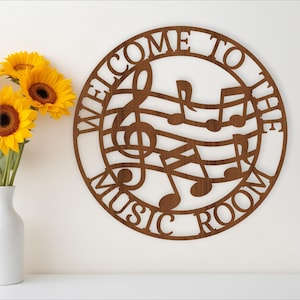 Letrero de pared para sala de música, archivo SVG, archivo vectorial ai, cdr, dxf, descarga instantánea, diseño digital, corte láser, arte de pared, letrero de bienvenida