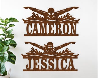 Butterfly Swimmer Name Sign SVG Bundle - Swim Team Personalized laser cut (Digital Download)