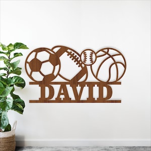 Sportbollar namnskylt SVG - Sporting personlig laserskuren mall (digital nedladdning)