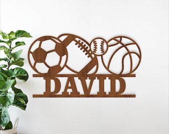 Sports Balls Name Sign SVG - Sporting Personalized Laser Cut Template (Digital Download)