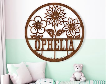 Flower Name Sign SVG: Laser Cut Door Hanger Template (Digital Download)