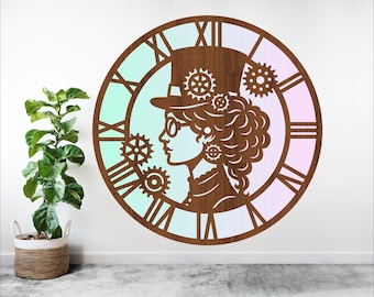 Steampunk Lady Clock Face SVG Laser Cut Files (Digital Download)