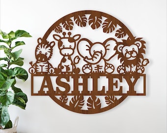Safari Animals Name Sign SVG: Laser Cut personalized sign (digital download)