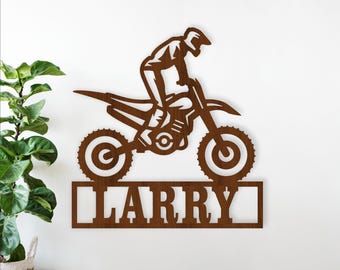 Motocross Name Sign SVG - Laser Cut Personalized Motorbike Wall Decor (Digital Download)