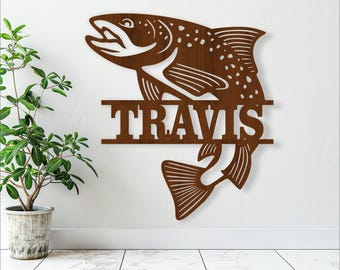 Trout Fish Name Sign SVG - Fishing Personalized Laser Cut Template (Digital Download)