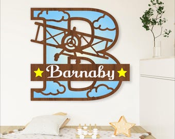 Airplane Monogram SVG: 3-Layer Laser Cut File (Digital Download)