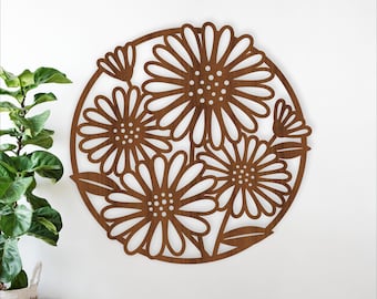 Daisy Flower Wall Art SVG - Round Floral Laser Cut Home Decor Sign (Digital Download)