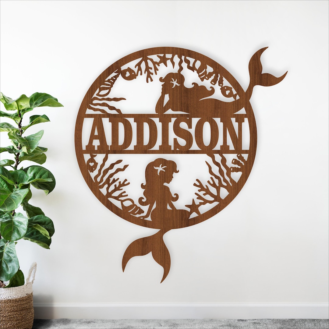 Mermaid Name Sign SVG: Laser Cut Ocean Personalized Nursery Sign ...