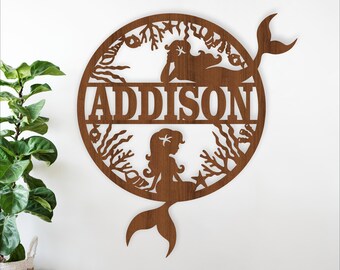 Mermaid Name Sign SVG: Laser Cut Ocean personalized nursery sign (Digital Download)
