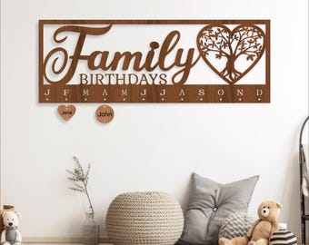 Family Birthday Calendar SVG: Heart Tree Laser Cut File (Digital Download)