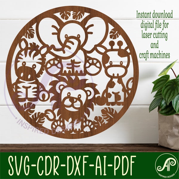 Cute Safari animal wall art, SVG file. vector file ai, cdr, dxf instant download digital design, laser cut, wall art animal theme