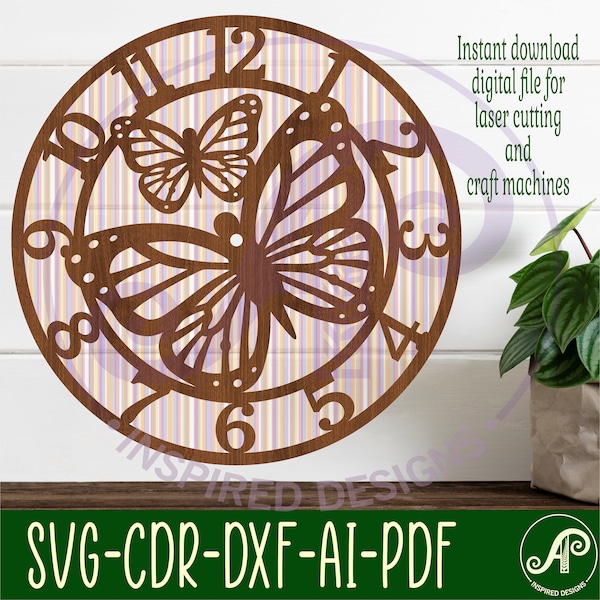 Monarch Butterfly wall clock laser cut files, SVG file. vector file ai, cdr, dxf instant download digital design, cut file template