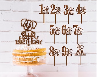 Dog Number Cake Topper SVG Bundle: Laser Cut Template (Digital Download)