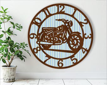 Motorcycle wall clock laser cut files, SVG file. vector file ai, cdr, dxf instant download digital design, cut file template