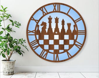 Chess wall clock laser cut files SVG (Digital Download)