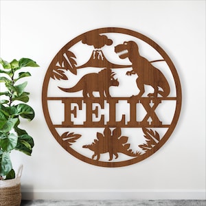 Dinosaur Name Sign SVG: Laser Cut Dino Nursery personalized wall sign (digital download)