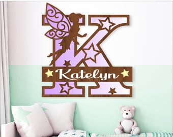 Fairy Monogram Name Sign: 3-Layer Laser Cut Template (Digital Download)