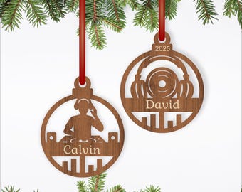DJ Music Christmas Ornament SVG: Laser Cut personalized disc jockey (digital download)