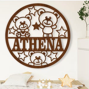 Teddybär Namensschild, SVG, Tür oder Wandhänger für Kinderzimmer, Laser geschnittene Vorlage, sofortiger Download, Vektordatei Ai, Cdr, Dxf
