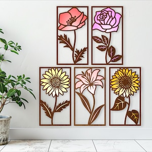 Bloem tweelaagse panelen muurontwerpen, SVG-bestand. vectorbestand ai, cdr, dxf instant download digitaal ontwerp, lasergesneden, muurkunst