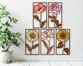 Flower Panel Wall Art: Laser Cut SVG, CNC Router Files (Digital Download)