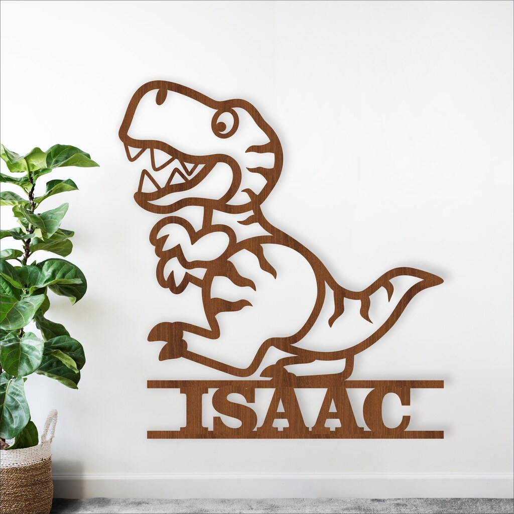Insegna Nome Personalizzata Con Dinosauri Per Bambini - Decorazione Murale In Legno Per Cameretta, Giochi O Asilo - Regalo Originale Per Nascita O Compleanno