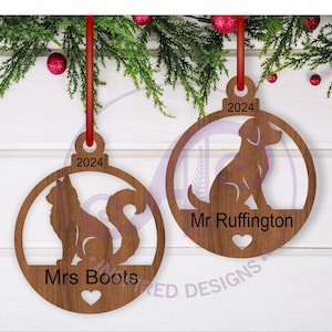 Silhouette chien et chat ornement de Noël SVG découpé au laser, téléchargement immédiat modèle Pdf, Dxf, Ai et Cdr.