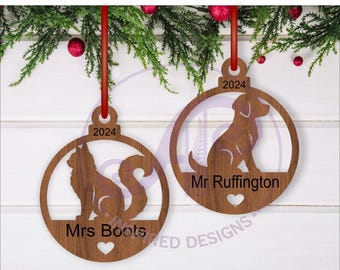 Dog and Cat Christmas personalized Ornament SVG Laser Cut Template (Digital Download)