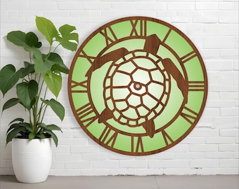 Turtle wall clock laser cut files SVG (Digital Download) ocean clock design
