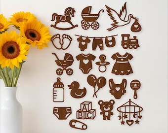 Baby Icons Silhouette SVG Bundle: 20 Laser Cut Newborn theme cut outs (digital download)