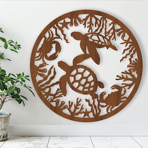 Arte mural de tortugas, archivo SVG, archivo vectorial ai, cdr, dxf, descarga instantánea, diseño digital, corte láser, arte mural, tema del océano