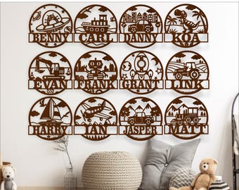 Boys Room Name Sign Bundle: Laser Cut Nursery Decor Templates (Digital Download)
