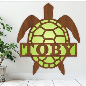Plantilla de corte láser con tema de construcción SVG de letrero con nombre de tortuga, colgador de puerta o pared, archivo vectorial ai, cdr, dxf, pdf, descarga instantánea