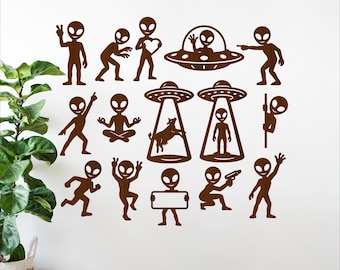Alien SVG Bundle, UFO Space Cut Files Kids Wall Decor, Laser Silhouette (Digital Download)