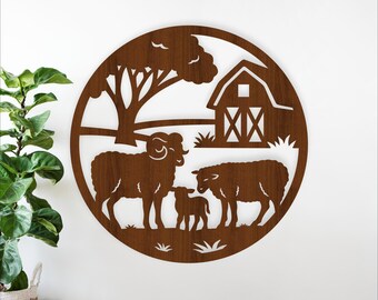 Sheep on the farm wall sign - laser cut Farmhouse Ram Ewe Lamb Barn (digital download)