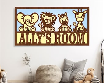 Safari Animal Name Sign SVG: Laser Cut Nursery Decor (Digital Download)