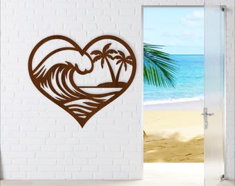 Surfer Heart Wall Art SVG: Ocean Theme Laser Cut File (Digital Download