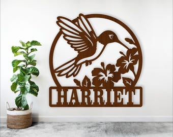 Hummingbird Name Sign Laser Cut Template: Bird Wall Art (Digital Download)